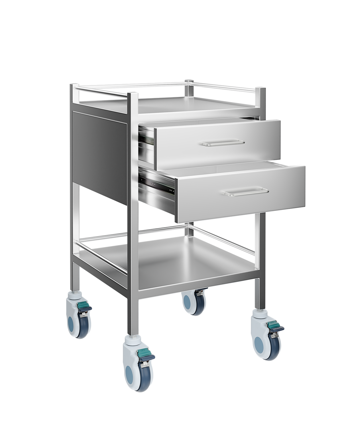 AMS Stainless Trolley Double Drawer with Brakes