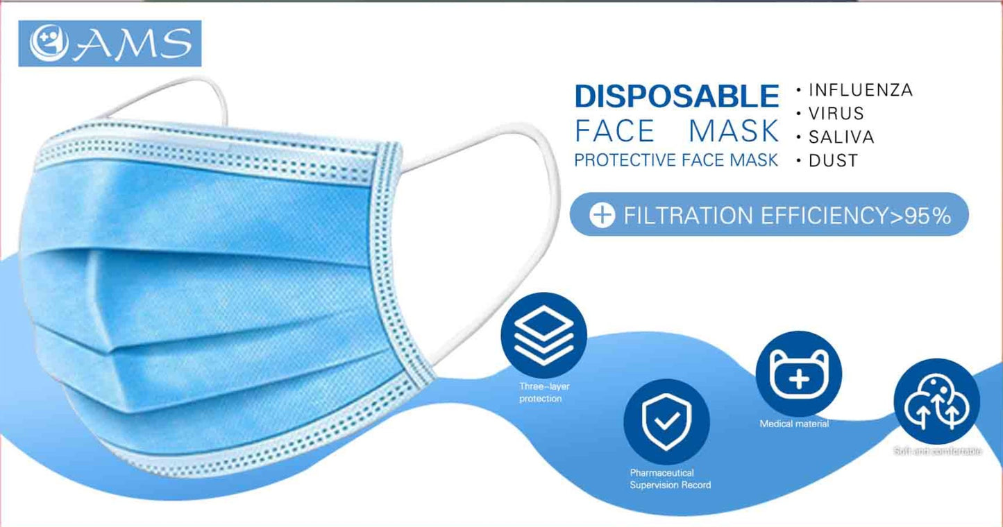 AMS Economy Disposable 3 ply Face Mask (50 PCs)