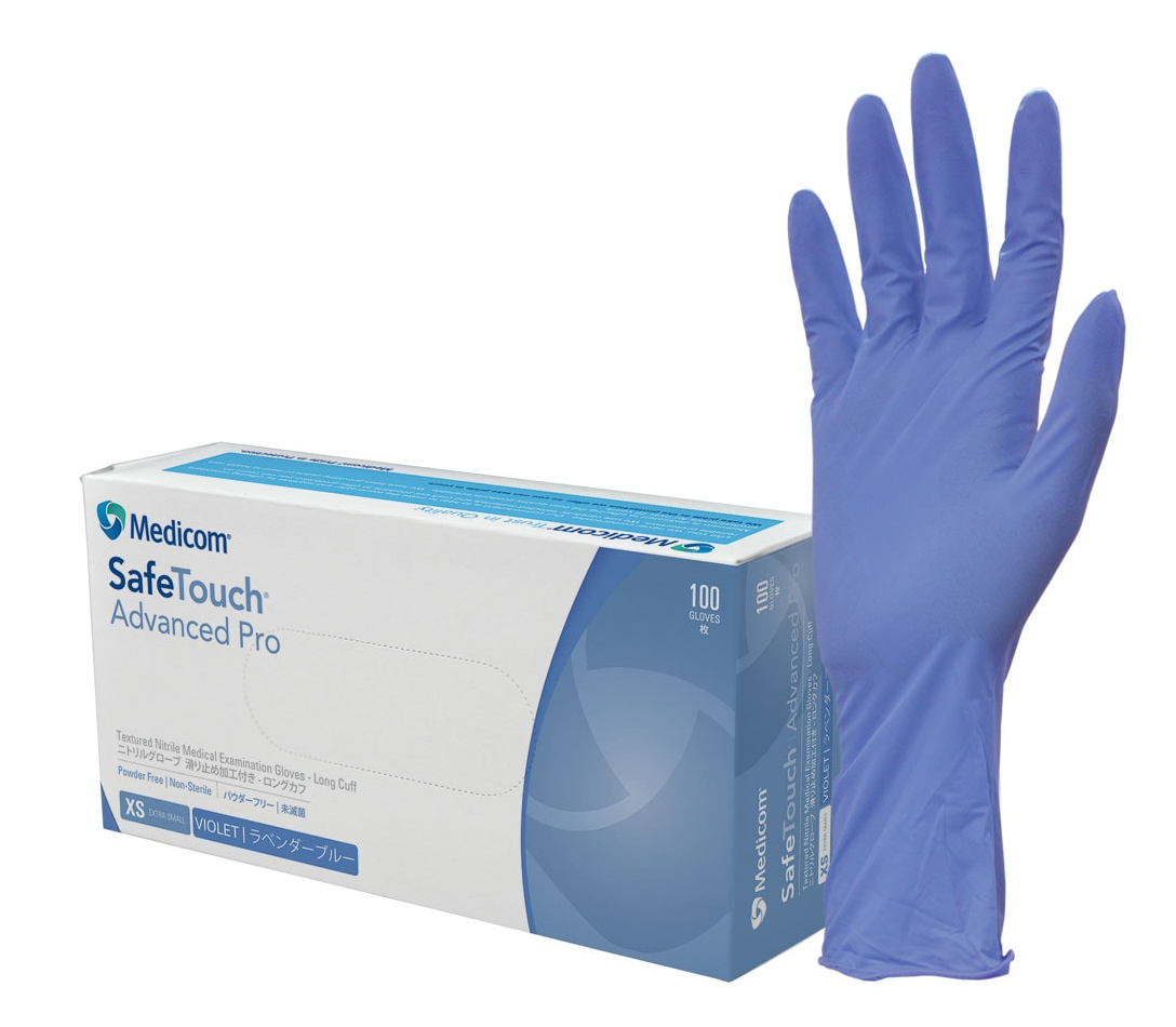 Medicom Safe Touch Advanced Pro Textured Nitrile Medical Examination Gloves Long Cuff - CTN of 10 boxes