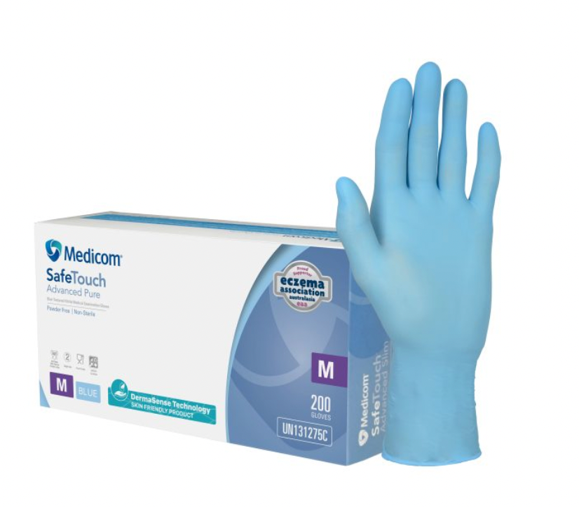 Medicom Safe Touch Advanced Pure Blue Textured Nitrile Medical Examination Gloves -CTN of 10 boxes