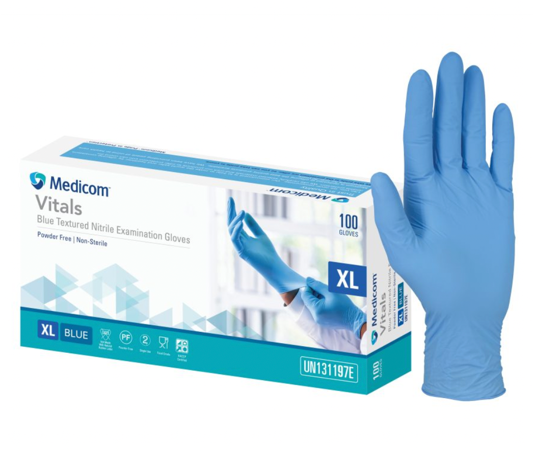 Medicom Vitals Blue Textured Nitrile Examination Gloves -CTN of 10 box