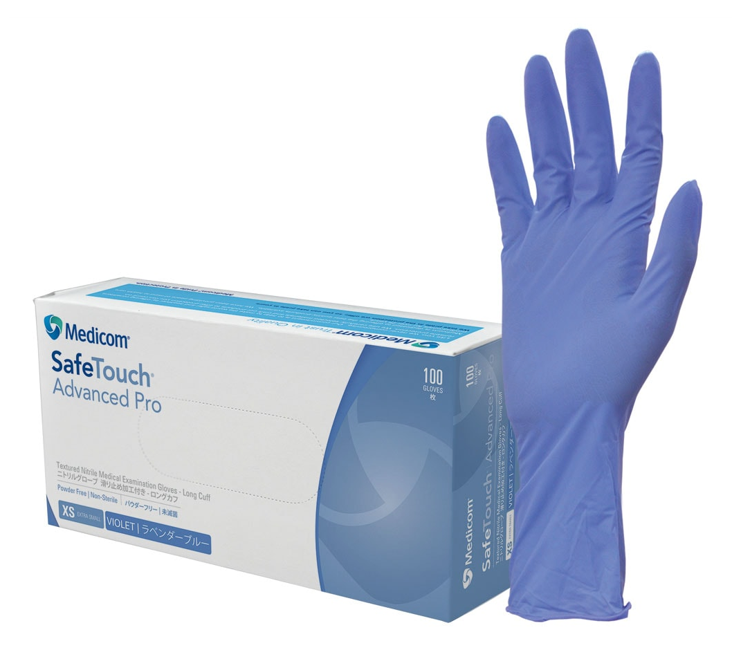 Medicom Safetouch Advanced Pro Nitrile Powder Free Long Cuff Gloves- Ctn of 10 boxes