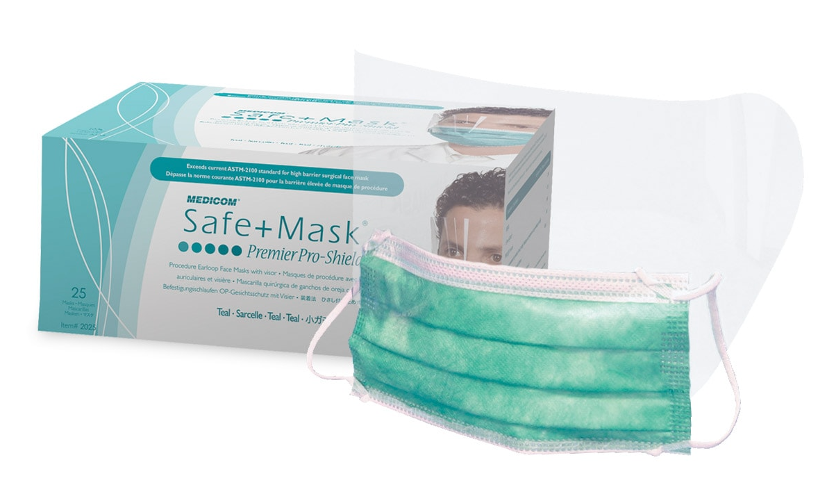 Medicom Safe Face Mask with Shield and Earloop Teal - Ctn of 100pcs