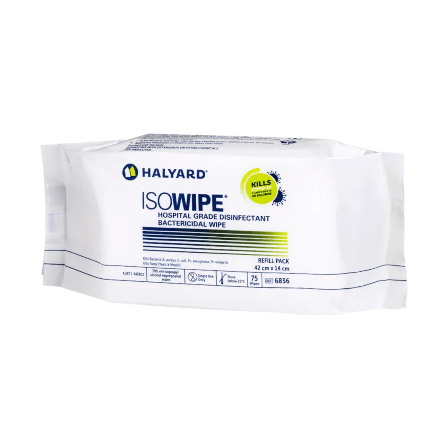 HALYARD ISOWIPE BACTERICIDAL HOSPITAL GRADE DISINFECTANT WIPES REFILL PACK 6836 - 75/PACK