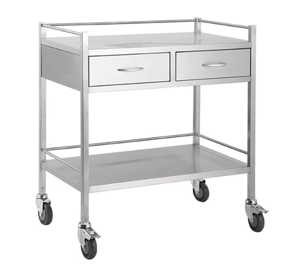 AMS Stainless Trolley Double Drawer with Brakes WIDE