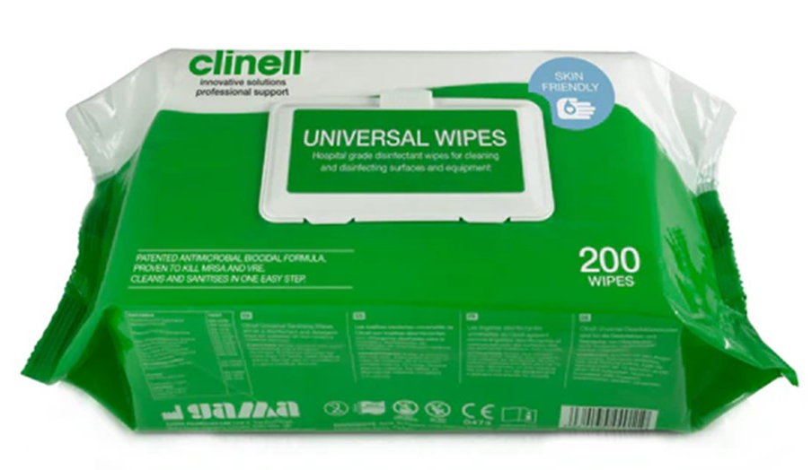 CLINELL UNIVERSAL WIPES SOFT PACK TGA CLASS IIB 200