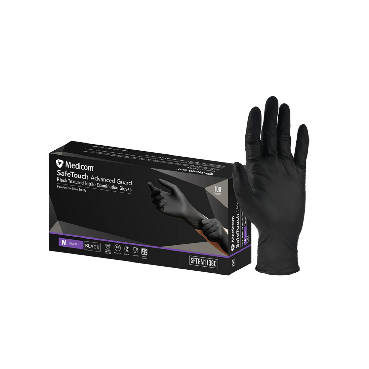 Medicom Safe Touch Advanced Guard Black Nitrile Exam Gloves - CTN of 10 box