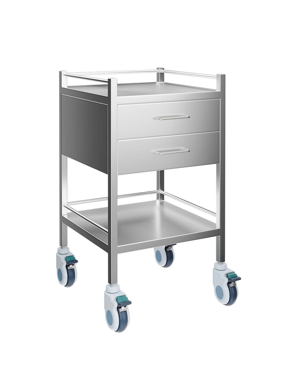 AMS Stainless Trolley Double Drawer with Brakes
