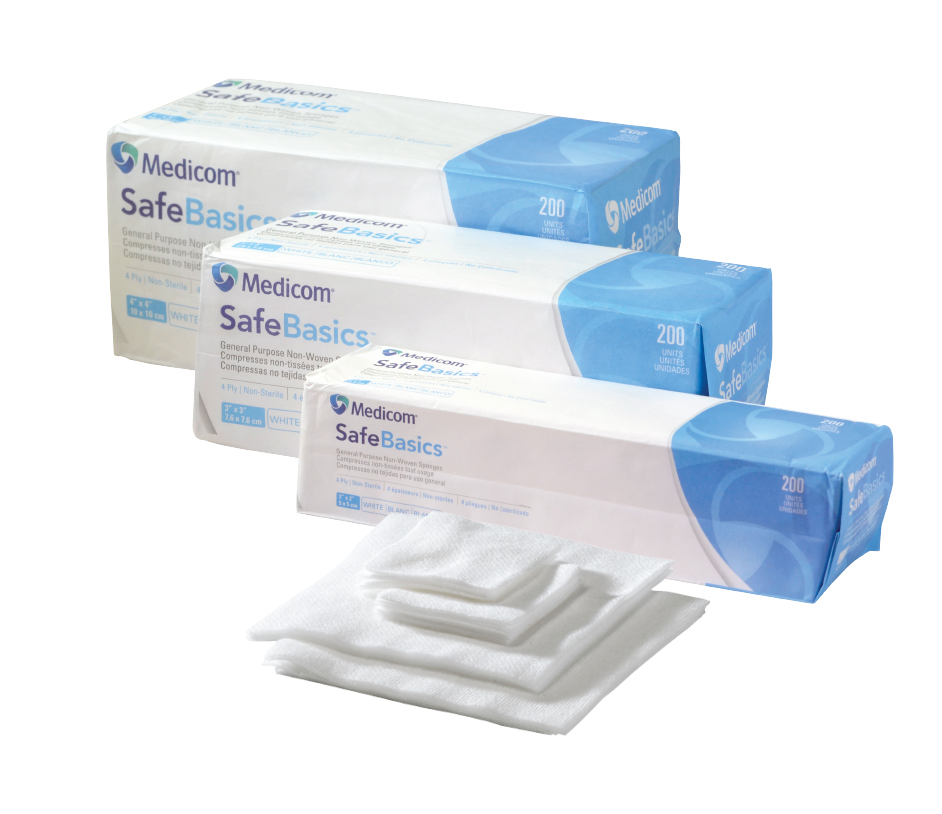 Medicom SafeBasics Non-Woven Sponge 7.5x7.5cm 4ply - Ctn