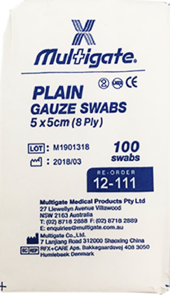 Non-Sterile Gauze Swabs 5cm x 5cm 8ply - Pack (100)