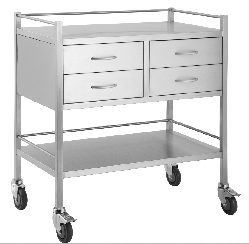 AMS Stainless Trolley Four Drawer with Brakes Two by Two