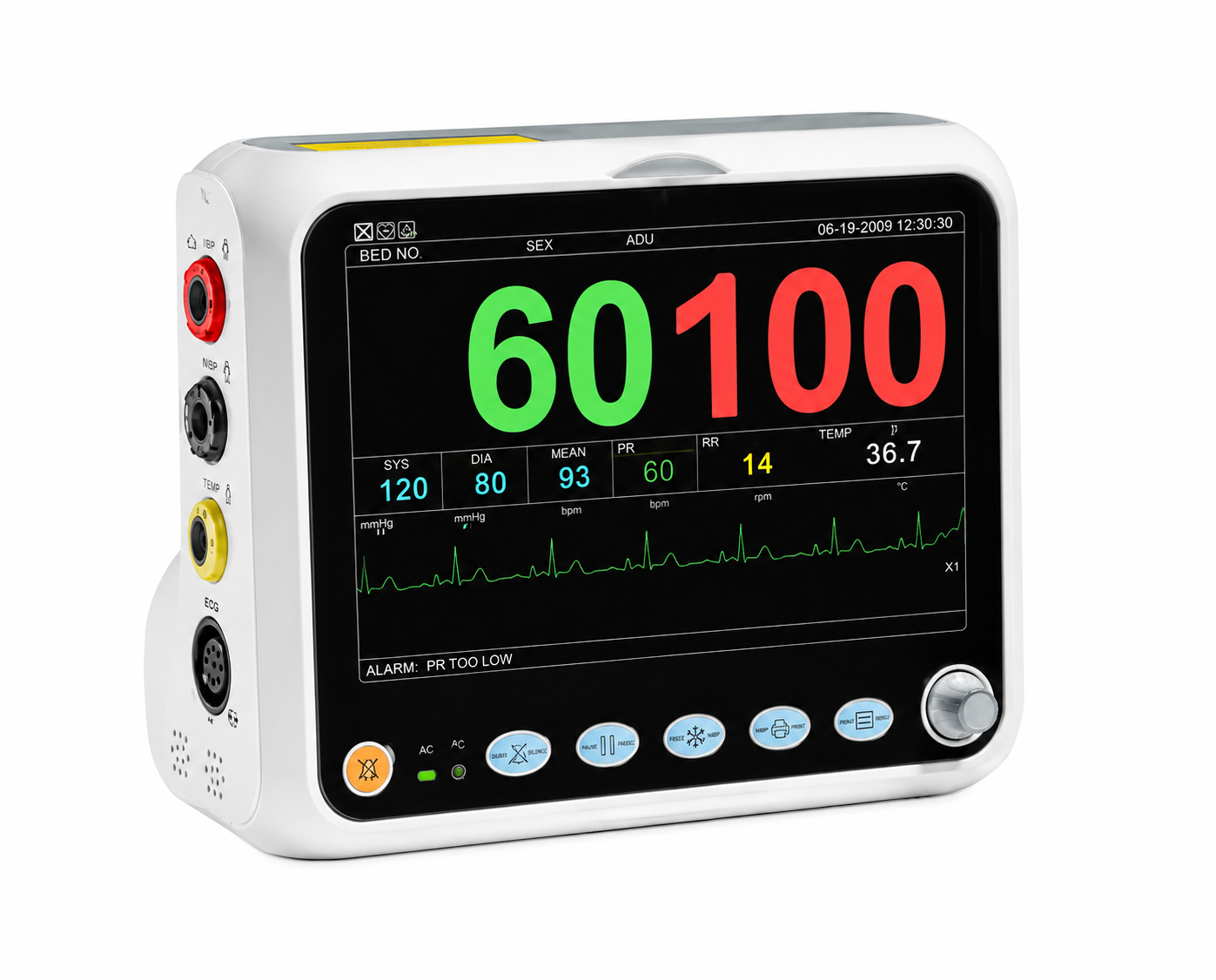 creative medical pc3000 patient monitor ecg, nibp, spo2 & temp 7" colour display