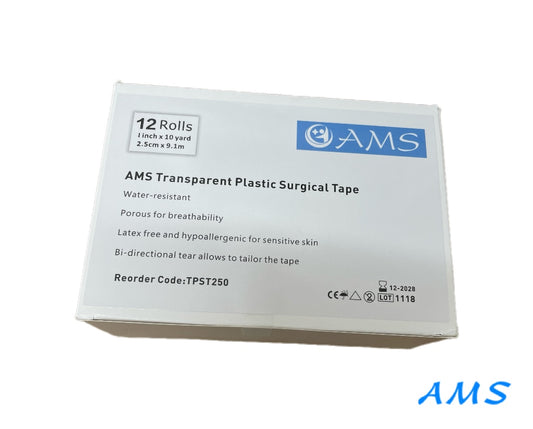 AMS Transparent Plastic Surgical Tape 12 Rolls