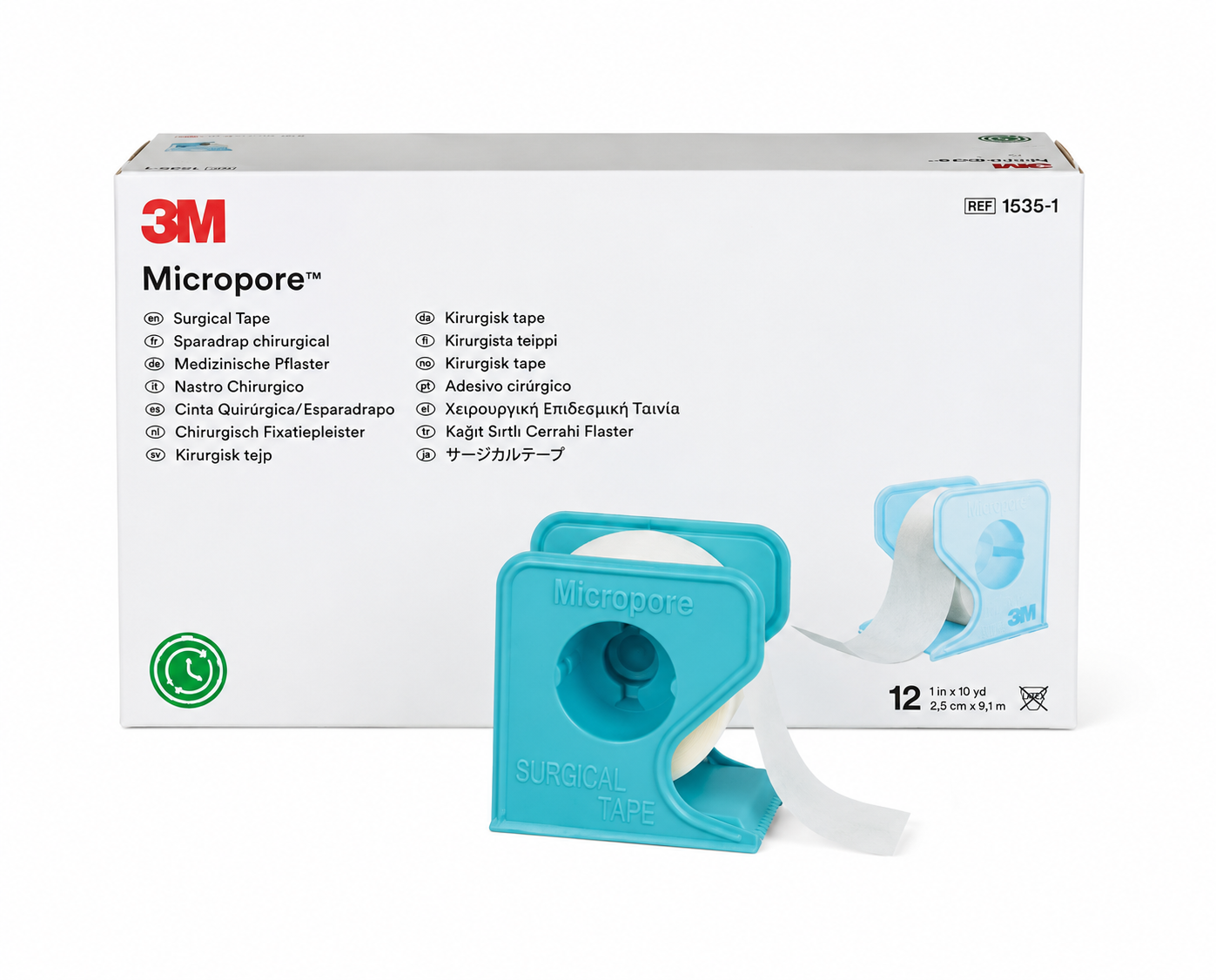 3M Micropore surgical tape With Dispenser 12 pack (25mm x 9.1m)