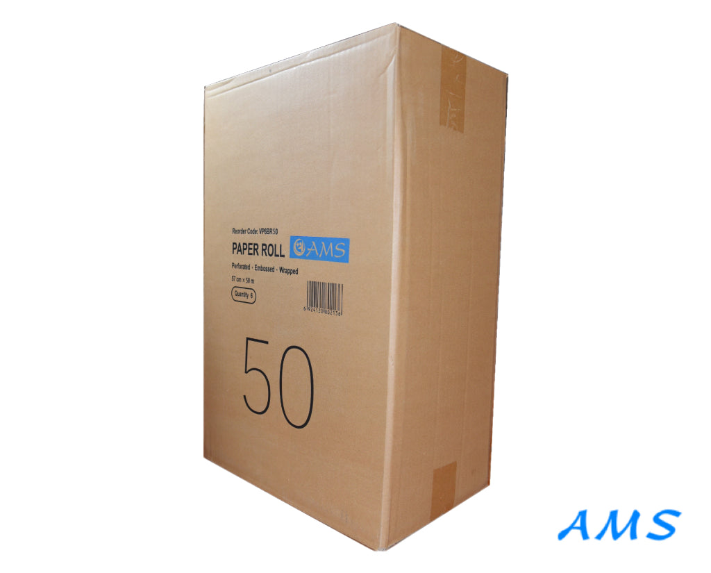 AMS Bed Sheet Rolls 57cm X 80m Proforated Ctn (6 Rolls)