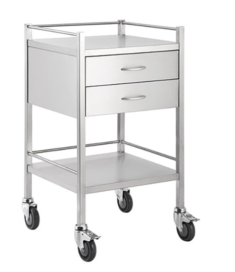 AMS Stainless Trolley Double Drawer with Brakes