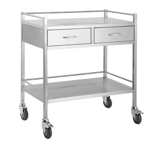 AMS Stainless Trolley Double Drawer with Brakes WIDE
