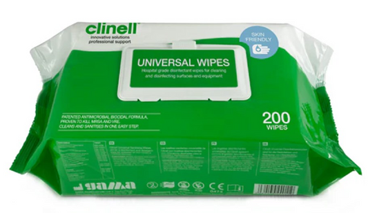 CLINELL UNIVERSAL WIPES SOFT PACK TGA CLASS IIB 200