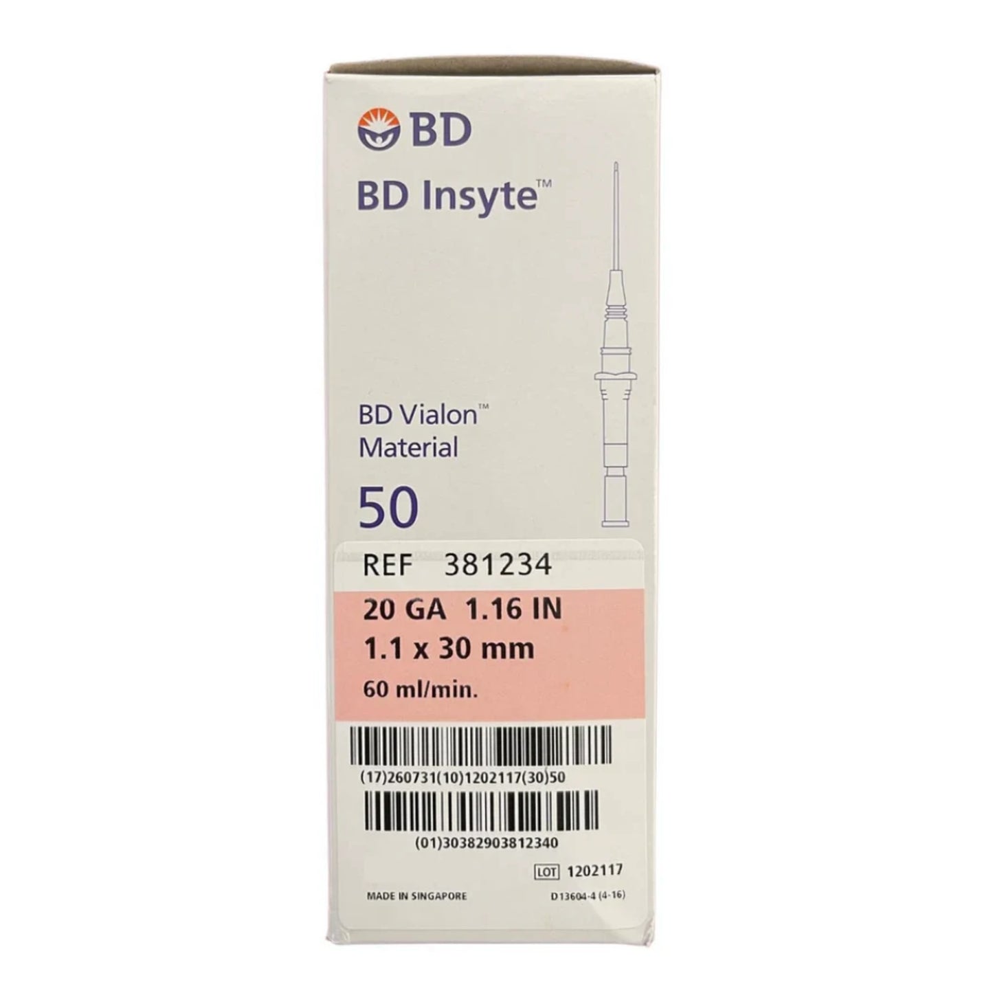 BD Cannula IV INSYTE 20G x 1.16 inch Pink (box of 50)