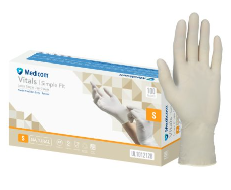 Medicom Vitals Latex Single use Gloves Natural -CTN of 10 box