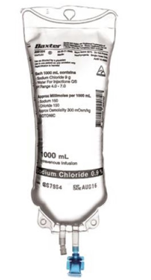 Sodium Chloride 0.9% IV Solution Saline 1000ml Bag-each